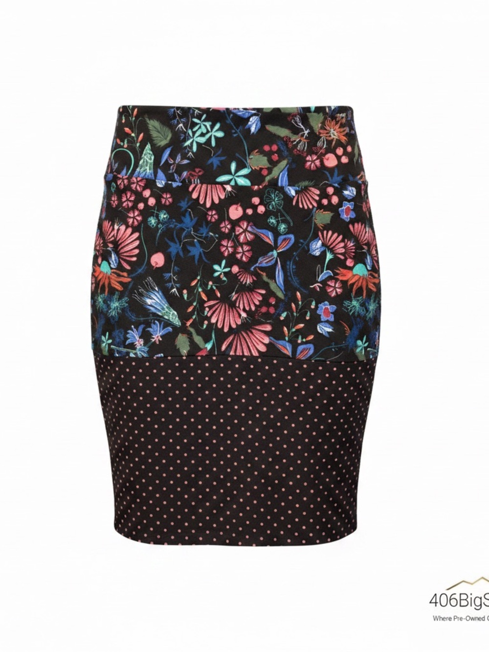 LuLaRoe Black Pencil Skirt with Pink, Blue & Green Floral Print